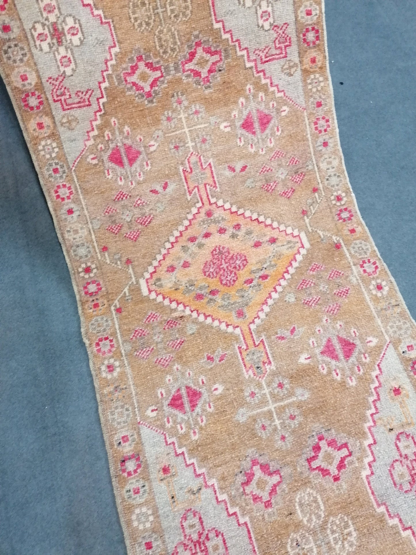 Oushak wool runner 2'10x15'8 long vintage runner, hallway handmade runner