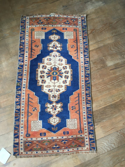 2x3 feet wool vintage small rug, handmade orange muted mini rug, kitchen small rug, turkish bathroom small rug, living room area mini rugs