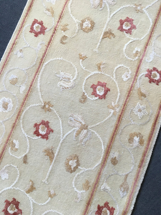 2.6 x 9 handmade vintage floral runner rug, turkish living room area runner, brown wool corridor runner,