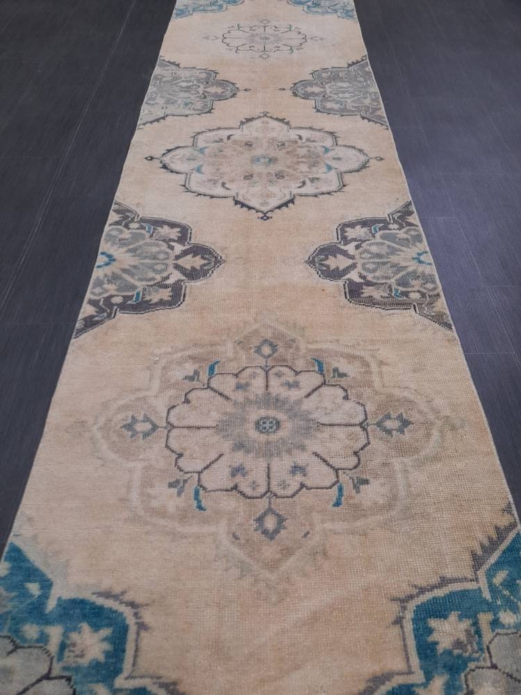 Muted Vintage Oushak Runner Rug 2.8 x 11.3 Muted Turkish Runner Rug XL Vintage Oriental Muted Runner Rug Hallway Runner Soft Wool Runner