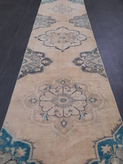 Muted Vintage Oushak Runner Rug 2.8 x 11.3 Muted Turkish Runner Rug XL Vintage Oriental Muted Runner Rug Hallway Runner Soft Wool Runner