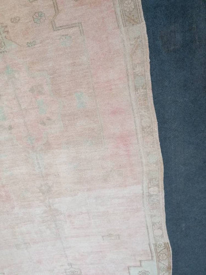 4.10 x 10.2 muted vintage rug, faded oushak rug - hand made rug, natural Turkish wool rug,