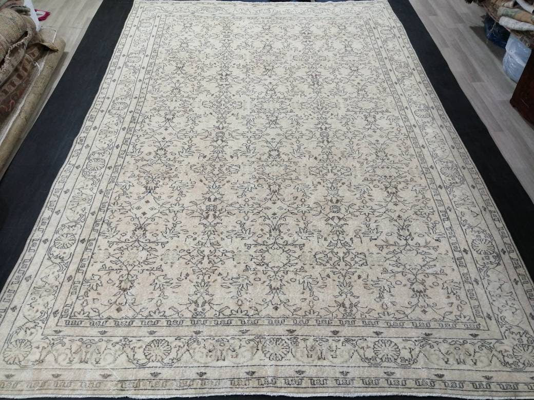8.3 x 12.4 Large OUSHAK RUG, TURKISH Oushak Rug, Vintage Rug, Vintage Persian Rug, Wool Oriental Rug, Handmade Rug, 9x12 Vintage Muted Rug