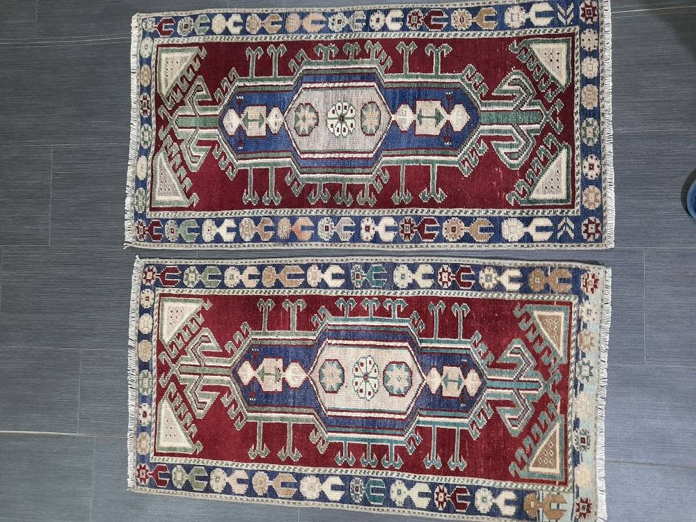 Pair Of Small Rug Turkish Rug Mini Rug Twin Small Area Rug 2x4  Turkish Rug Oushak Rug Persian Hand Made Rug Matching Oriental Vintage Rug