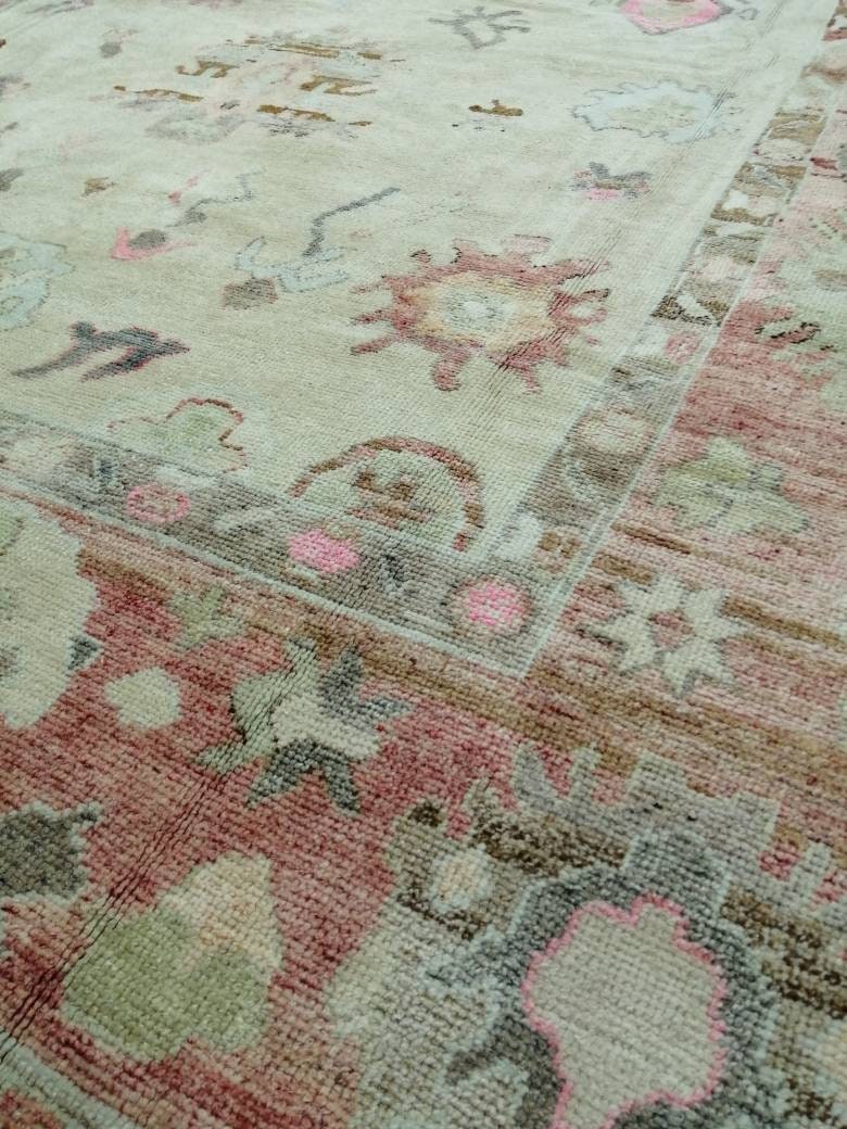 Vintage OUSHAK RUG 12 x 9 TURKISH Oushak Rug Modern Oushak Rug Vintage Rug Wool Oushak Rug Hand Made Rugs Vintage Turkish Rug