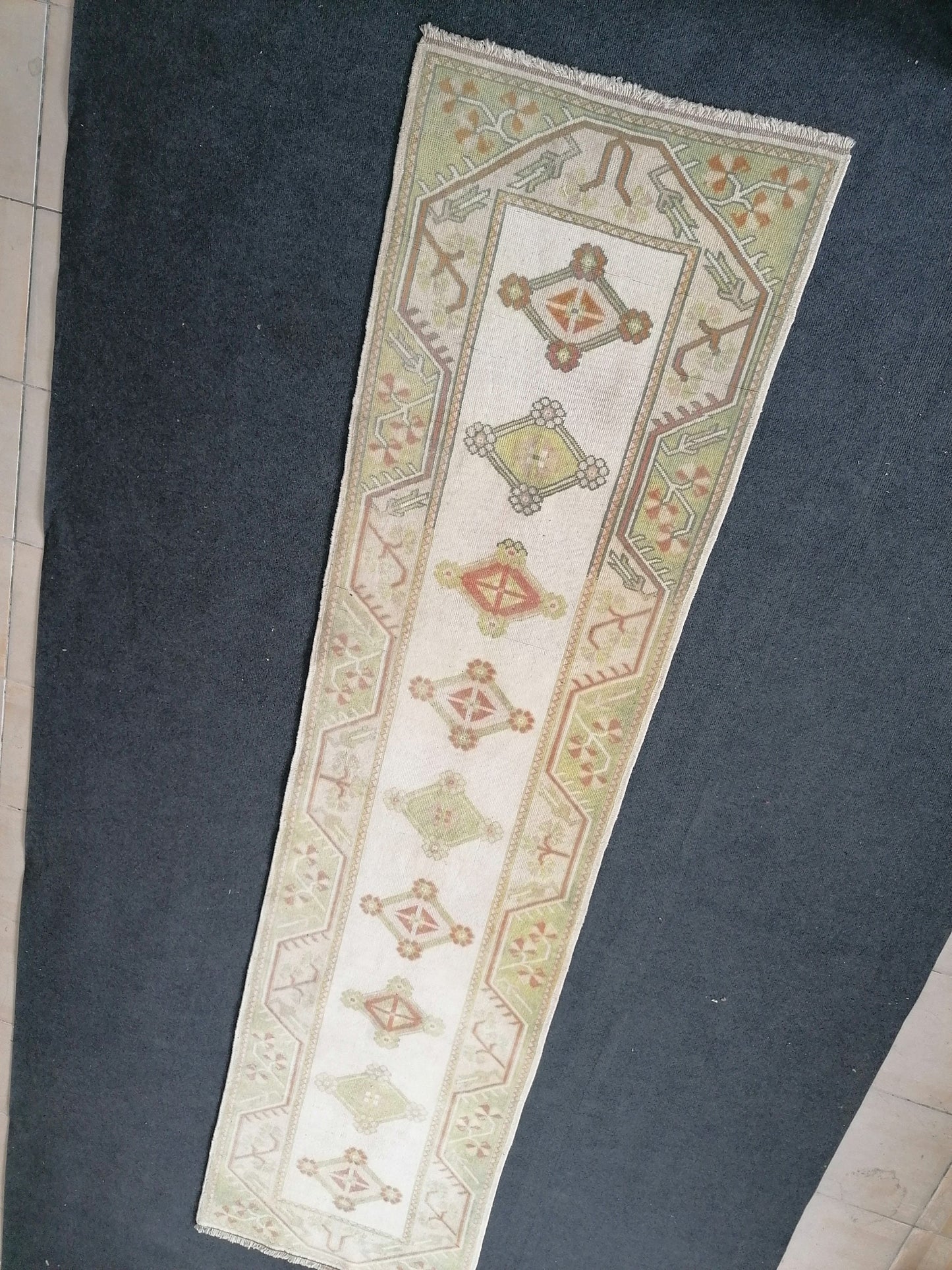 Pastel green  runner rug, 2'5x9'5 faded runner rug, turkish runner rug, vintage runner rug, hallway runner rug, kitchen runner