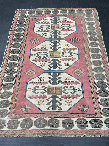 Turkish Rug 5.4 x 7.4 Oushak Rugs, Wool Oriental Rug,Persian Runner Rug Hand Knotted Rug, Vintage Rug, Hand Made Rug  Oriental Rug