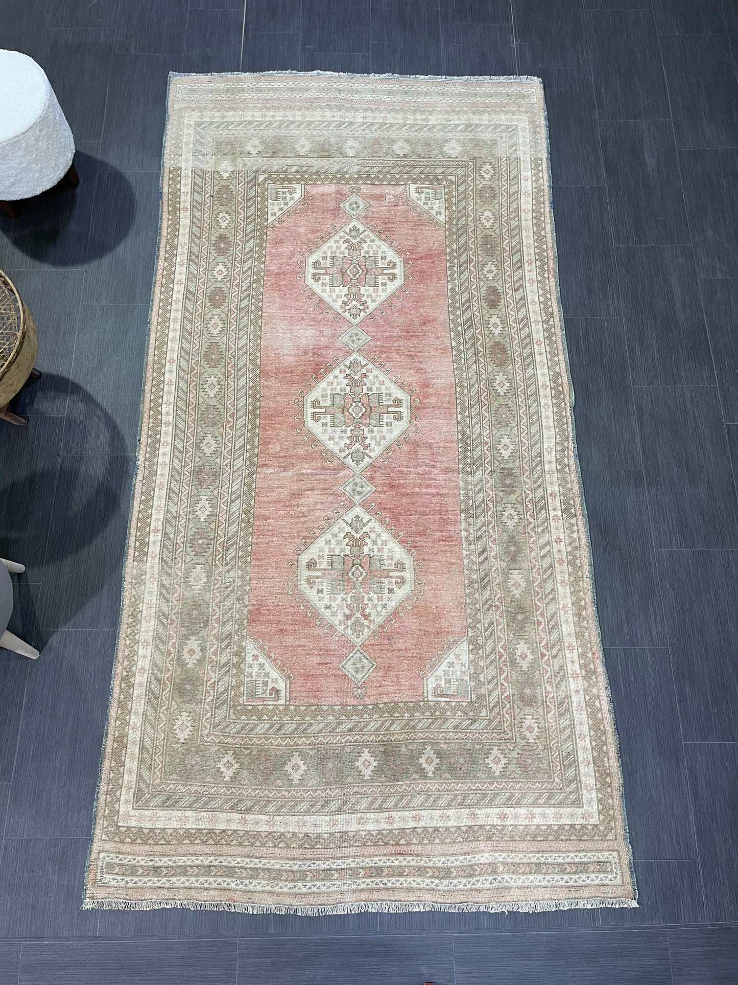 Vintage RUG, TURKISH 4.2 x 8.5 Rug,  Vintage Handmade Rug, Wool Hand Knotted Rug, Hand Made Rug Quality Turkish Rug