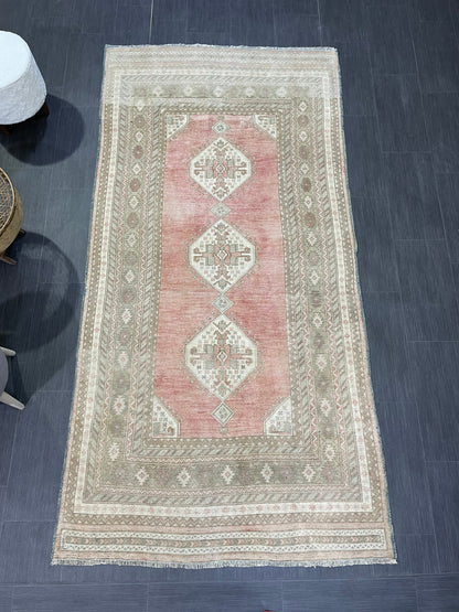 Vintage RUG, TURKISH 4.2 x 8.5 Rug,  Vintage Handmade Rug, Wool Hand Knotted Rug, Hand Made Rug Quality Turkish Rug