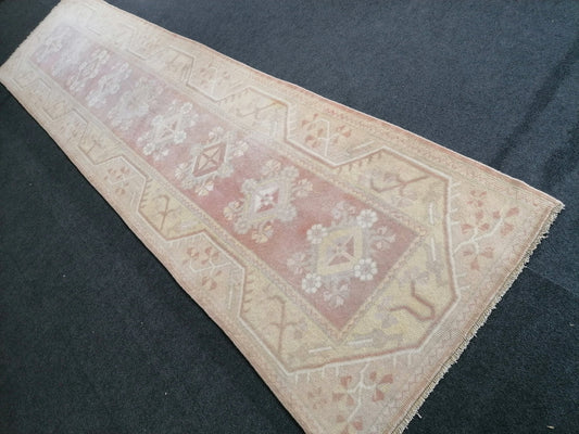 Muted soft colors runner rug, 10x2'8, faded runner rug, pastel turkish runner rug, turkish vintage rug, hallway runner rug, kitchen runner