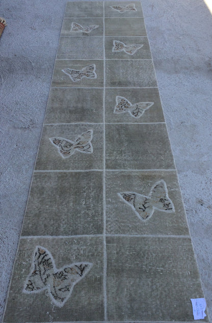 Butterfly RUNNER Rug, Vintage Patchwork RUNNER Rug, Bohemian RUNNER Rug Oushak Rug,Hand woven Rug animal Motif, Oriental Carpet Runner