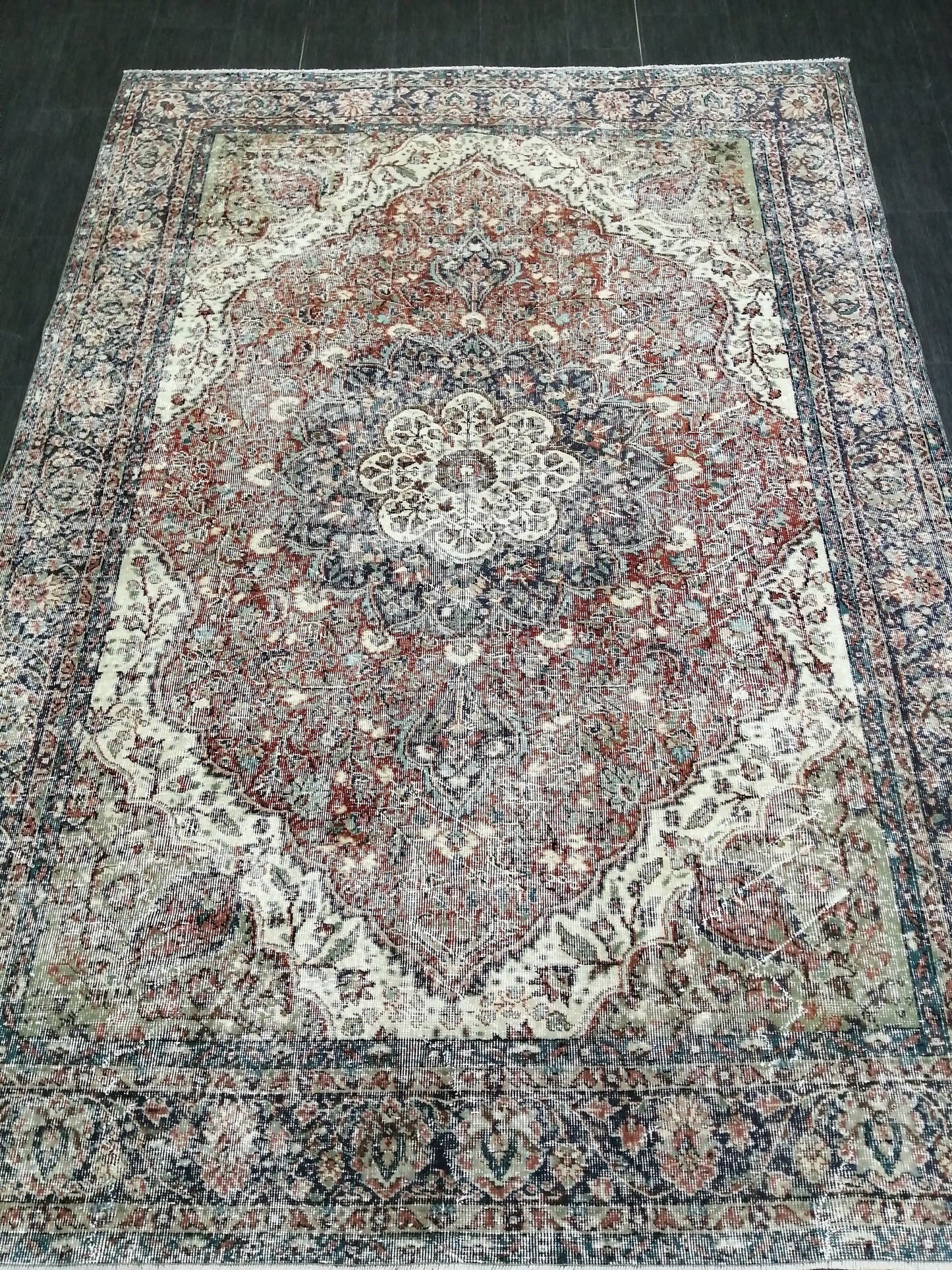 Distressed OUSHAK RUG 6.5 x 9.2 TURKISH Rug Vintage Oushak Runner Rug Vintage Wool Oushak Rug Hand Made Rugs Vintage Turkish Rug