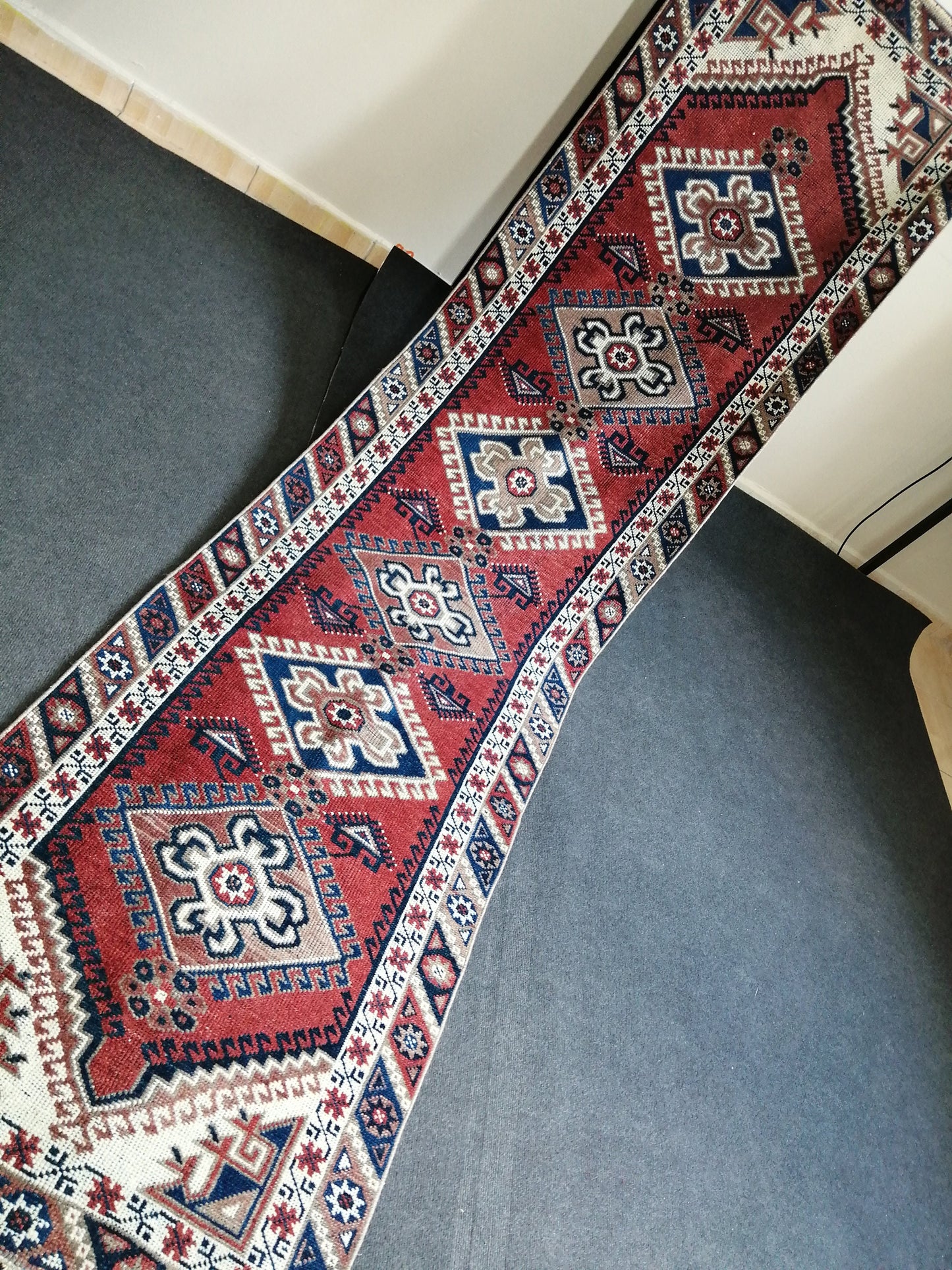 2.6 x 9.7 RUNNER Rugs, Oushak RUNNER Rug, Navy Blue Rug, Rug Runner, Turkish Rug, Oriental Runner Rug Fun Vintage Runner Rug Wool Runner Rug