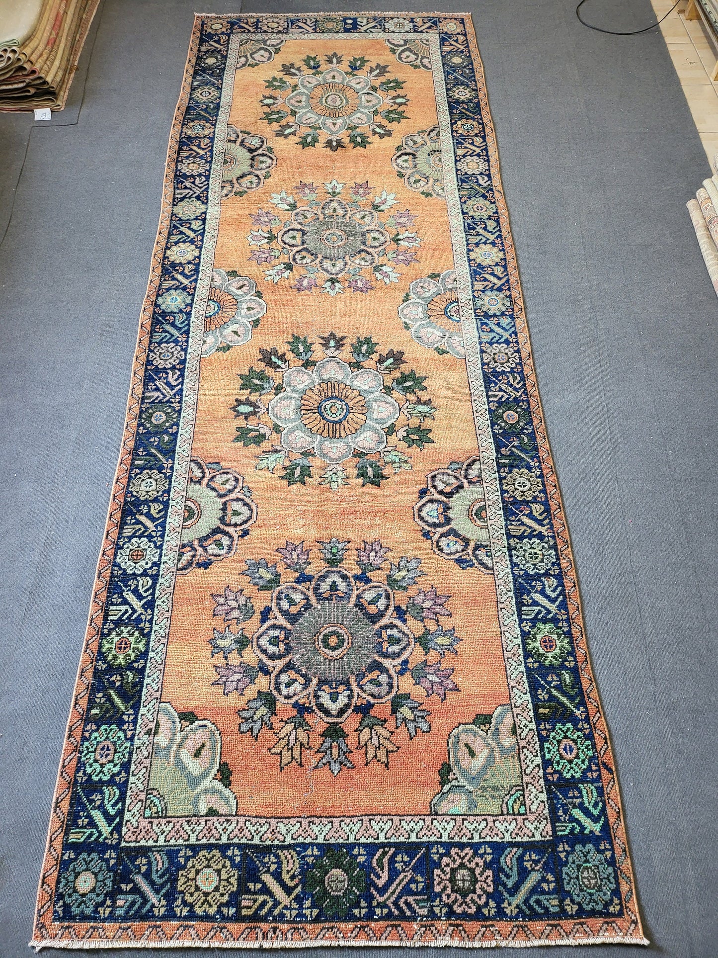 WOOL Oushak Runner Rug, Turkish 4.4 x 12.2 Runner Rug, Vintage Runner Rug, Hallway Runner Rug, Kitchen Runner Rug, Wool Runner Rug