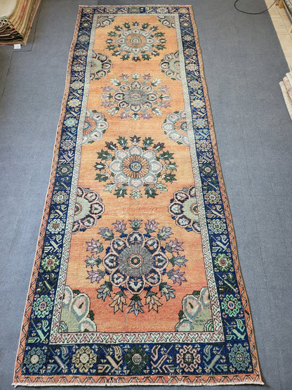 WOOL Oushak Runner Rug, Turkish 4.4 x 12.2 Runner Rug, Vintage Runner Rug, Hallway Runner Rug, Kitchen Runner Rug, Wool Runner Rug