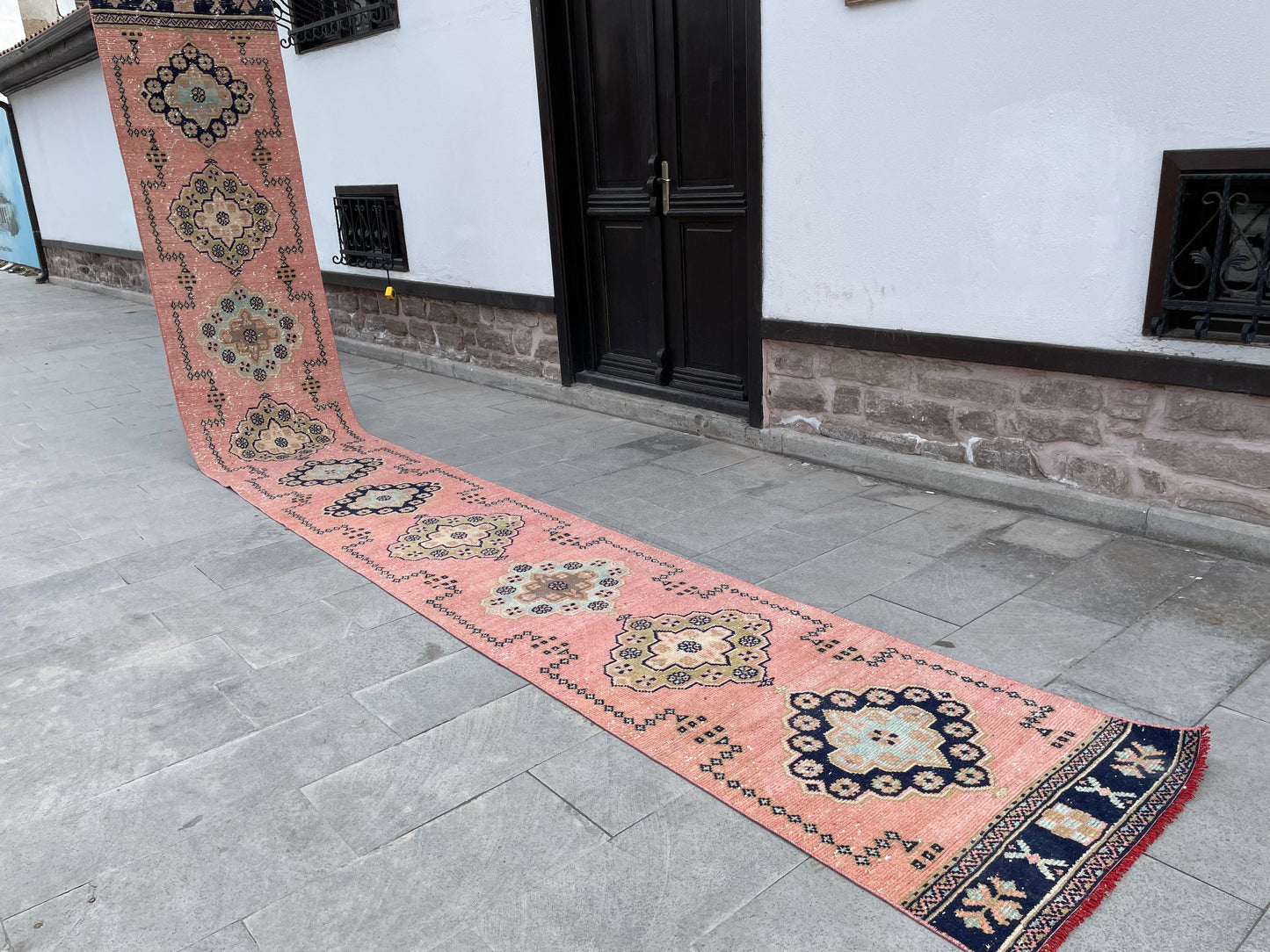Handmade Extra Long Turkish Runner Very Long Oushak Runner Rug 2.6 x 20.4 Vintage Runner Rug Pink XL Oriental Runner Rug Staircase Runner