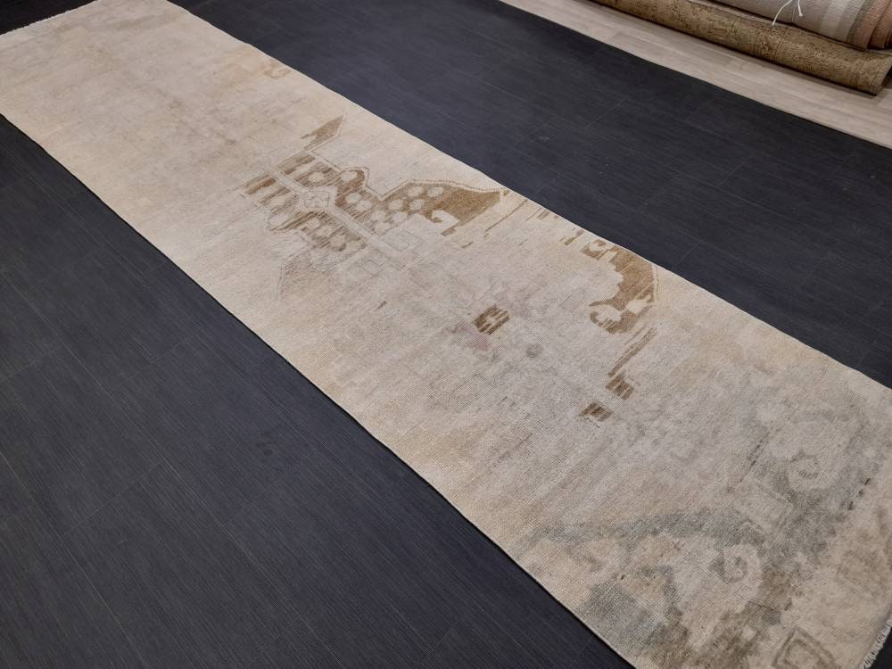 Muted Vintage Runner Rug 2.9 x 11.8 Muted Abstract Turkish Runner Rug XL Vintage Oriental Muted Runner Rug Hallway Runner Soft Wool Runner