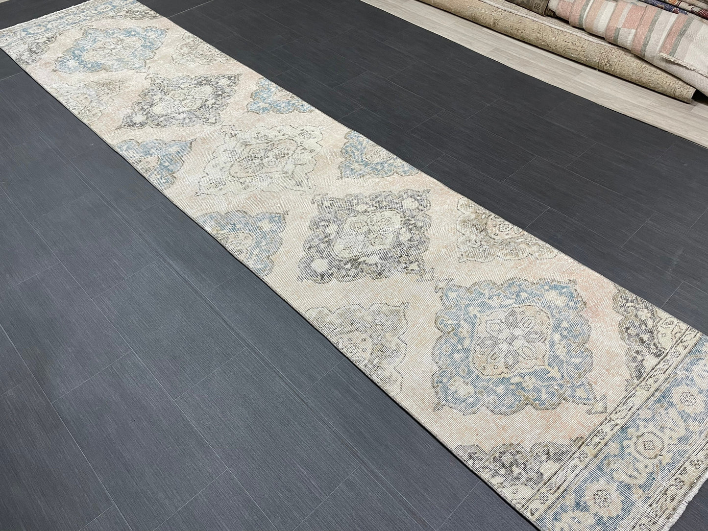 Muted Runner Rug 2.6 x 12.4 ft Turkish Runner Rug Vintage Runner Rug Hallway Runner Rug Faded Kitchen Runner Rug Wool Runner Rug Handmade