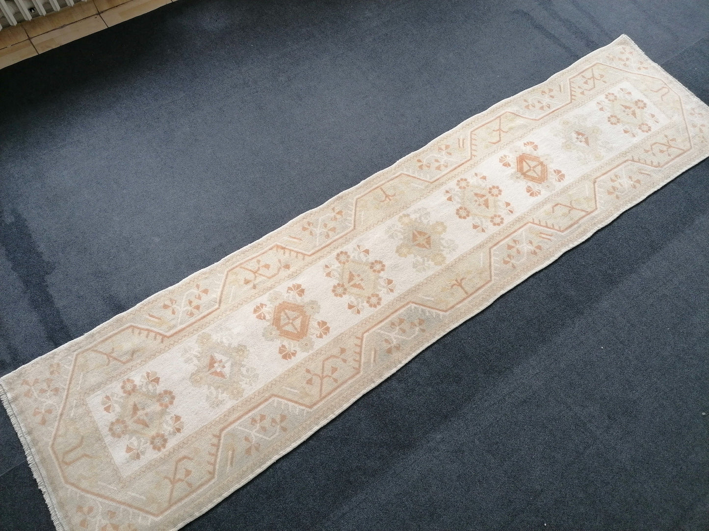 Muted hallway runner rug, 2'5x10'2 turkish wool runner vintage handmade runner rug,  kitchen runner rug