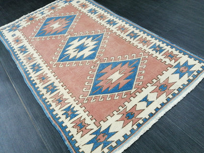 4.8 X 3  Vintage Oushak Runner Rug Vintage Runner Rug Wool Oushak Rug 5X3 Hand Made Rugs Vintage Turkish Rug