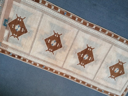 Muted oushak runner 10x4 vintage runner rug hallway runner rug kitchen runner rug wool runner rug wool oushak rug