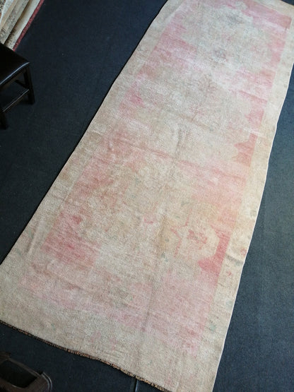 Muted Runner Rug OUSHAK RUG TURKISH 4.3 x 12 Rug Vintage Oushak Runner Rug Vintage Runner Rug Wool Rug Faded Vintage Turkish Rug