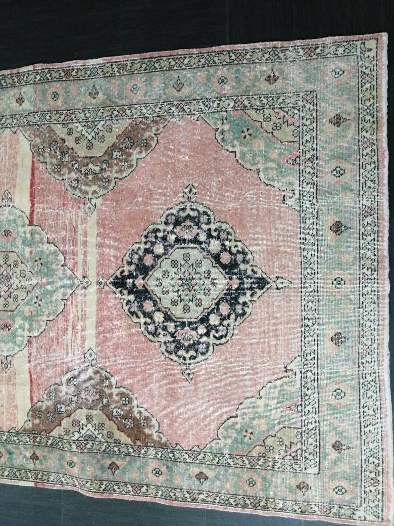 Vintage Runner 4.8 x 12.4 TURKISH Muted Runner Rug Vintage Oushak Runner Rug Light Pink Runner Rug Wool Oriental Runner Antique Runner Rug