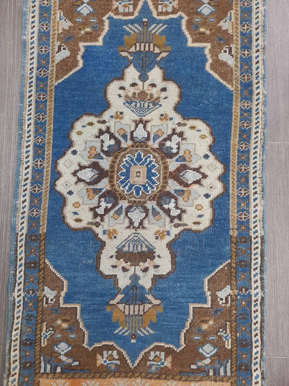 Blue Turkish Rug Small Area Vintage Rug 2x4 Oushak Rug,Hand woven Rug Hand Knotted Rug, Vintage OrientalRug Kitchen Rug door mat