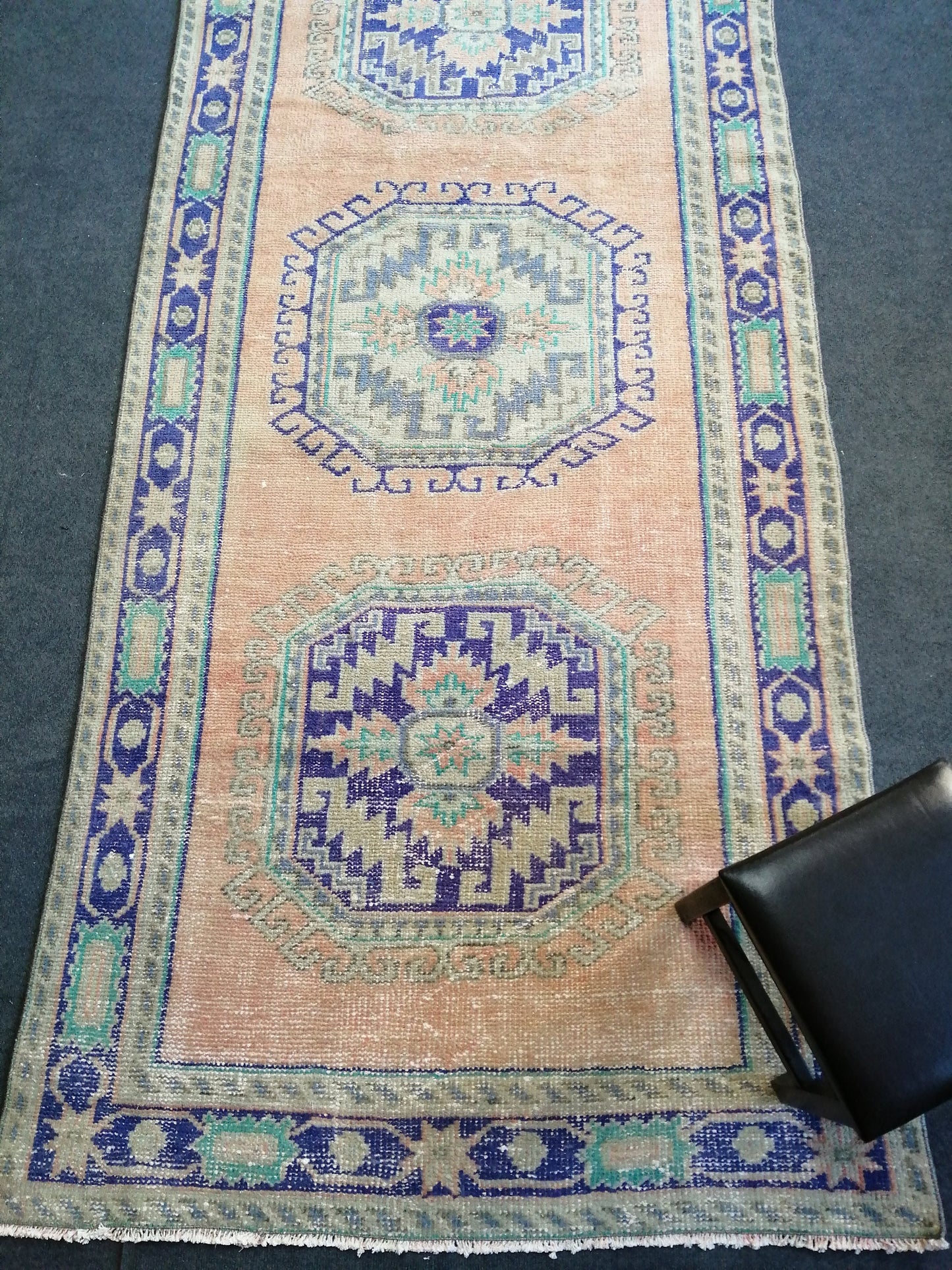 11.8 x 4 Oushak Runner Rug Turkish Runner Rug Blue Vintage Runner Rug Hallway Runner Rug Kitchen Runner Rug Wool Runner Rug Wool Oushak Rug