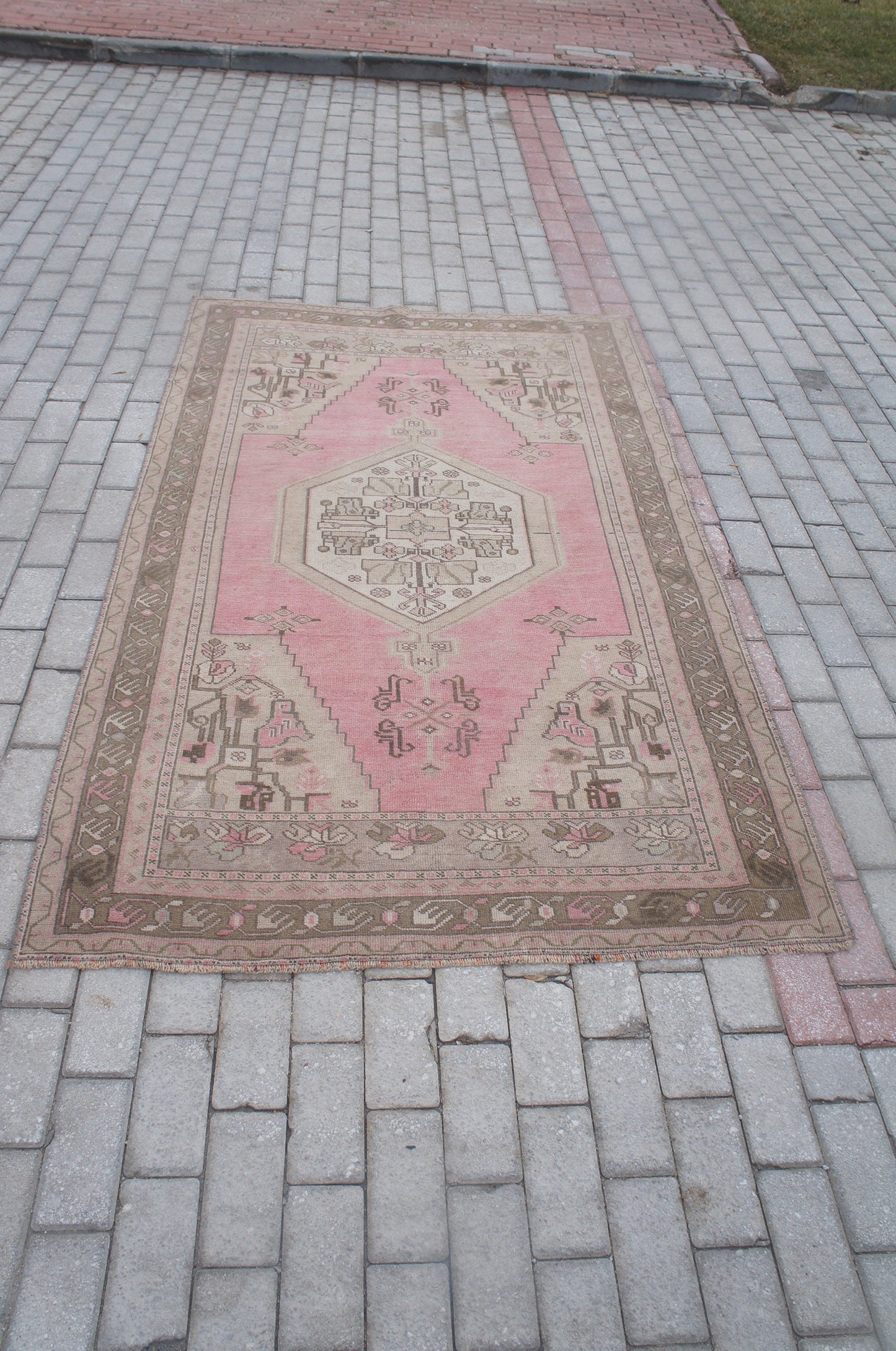 Pink Oushak Rug 4.3 x 7.3 Oushak Rugs Bohemian Turkish Area Rug Earth color Rugs Light Pink Rug All Soft  Wool Rug Oriental Rug