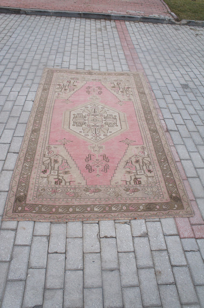Pink Oushak Rug 4.3 x 7.3 Oushak Rugs Bohemian Turkish Area Rug Earth color Rugs Light Pink Rug All Soft  Wool Rug Oriental Rug