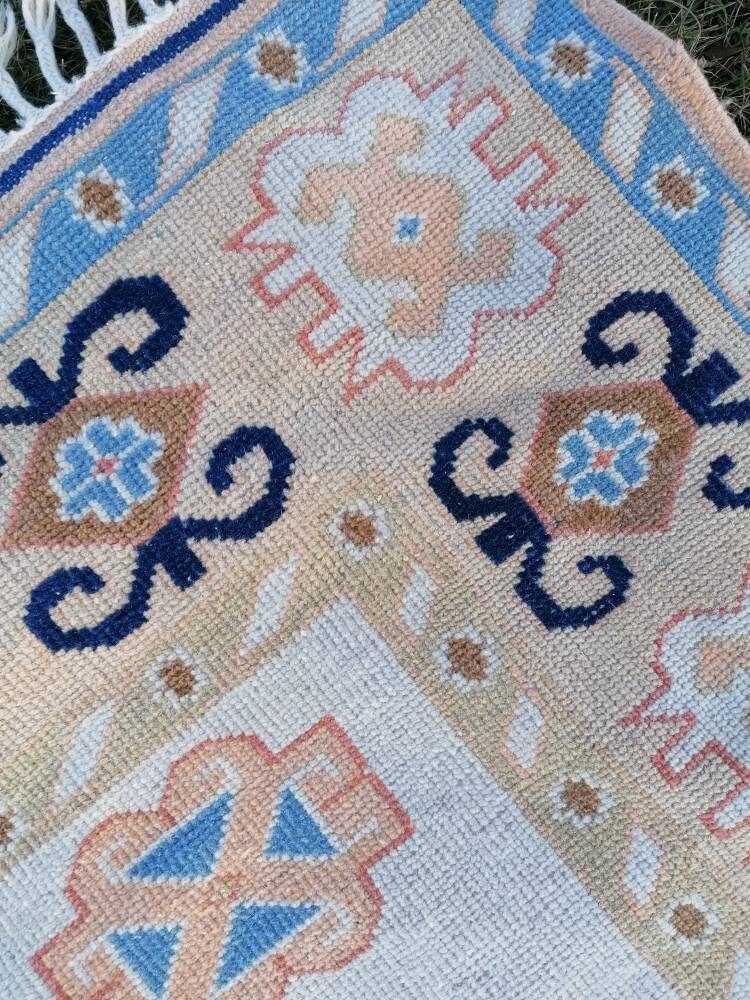 Oushak wool rug, vintage blue hand made rug 5'8x7'8 kitchen rug, living room rug, vintage anatolian rug,unique hand made rug