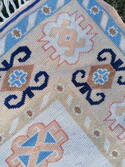 Oushak wool rug, vintage blue hand made rug 5'8x7'8 kitchen rug, living room rug, vintage anatolian rug,unique hand made rug