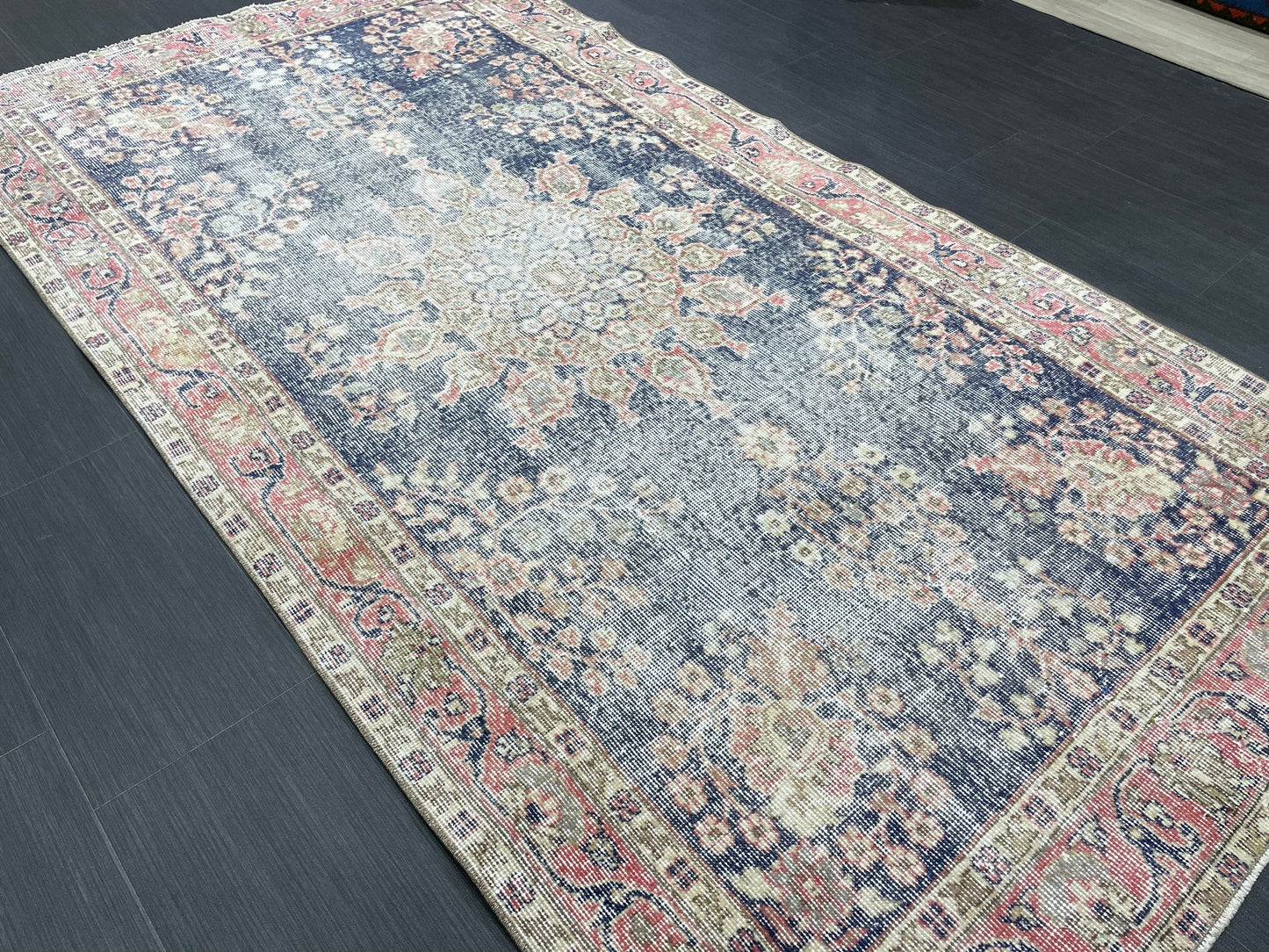 Vintage Rug TURKISH 4.3 x 8 Rug Handmade Rug Vintage Persian Rug Oushak Rug  Hand Knotted RugTurkish Rug Vintage Oushak Rug, Wool Rug