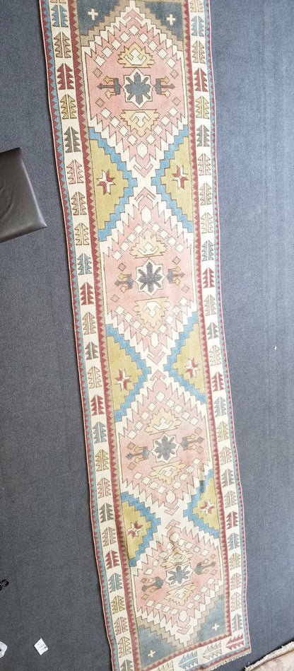 12'2x3' oushak runner rug,runner rug,turkish runner rug vintage rug vintage oushak rug,hand made runner rug, kitchen runner rug bohemian rug