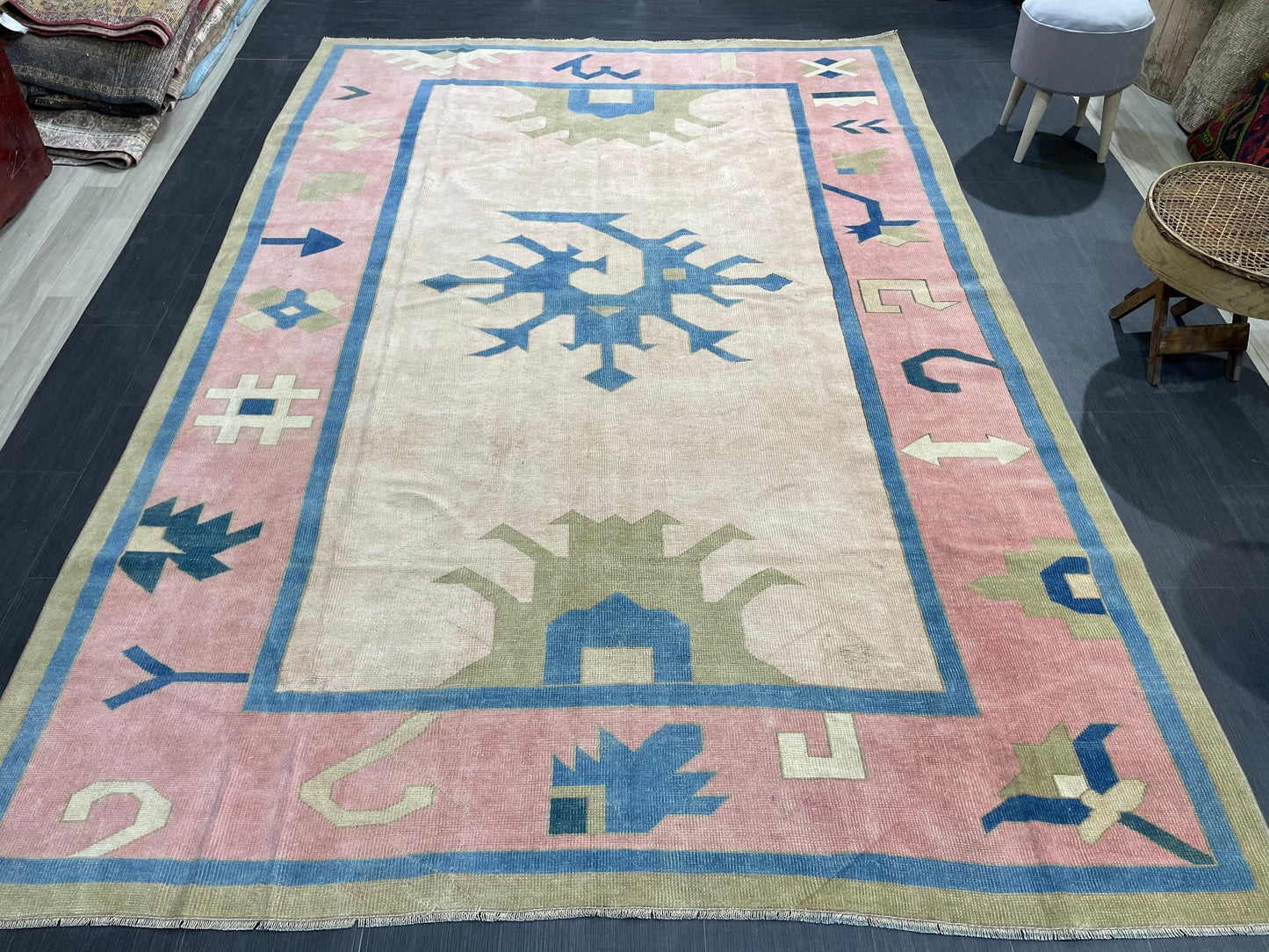 Muted Persian RUG, Turkish Oushak 7 x 10.2 Rug, Hand Knotted Antique Rug, Vintage Wool Rug, Oriental Rug Handmade Rug