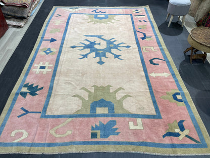 Muted Persian RUG, Turkish Oushak 7 x 10.2 Rug, Hand Knotted Antique Rug, Vintage Wool Rug, Oriental Rug Handmade Rug