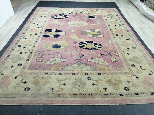 9x11.8 OUSHAK RUG, TURKISH Oushak Rug, Vintage Oushak  Rug, Rug, Wool Vintage Rug Hand Made Rugs, Made In Turkey Oushak Rug, 9x12 high Pile