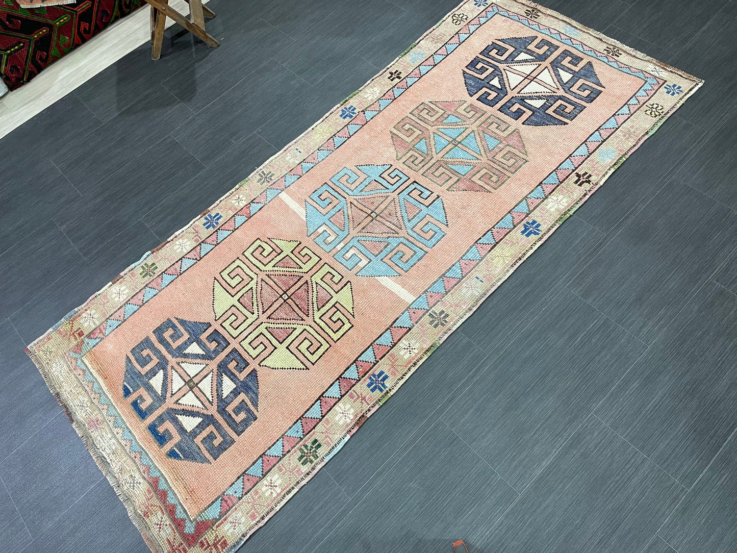 Muted Vintage Runner Rug 2.9 x 6.8  Turkish Runner Rug Vintage Muted Runner Rug Hallway Runner Soft Wool Runner