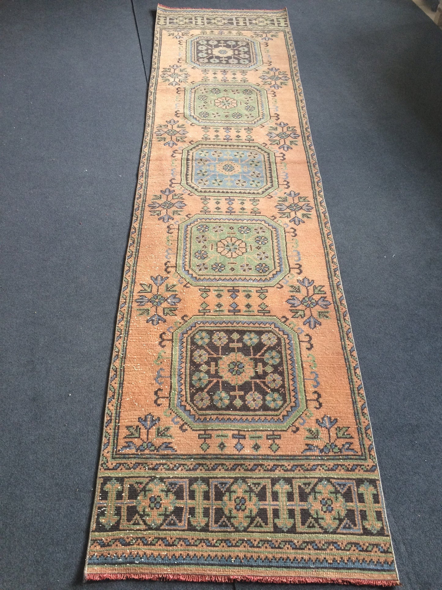 11.4 x 2.9 Oushak Runner Rug Turkish Runner Rug Vintage Runner Rug Hallway Runner Rug Kitchen Runner Rug Wool Runner Rug Wool Oushak Rug