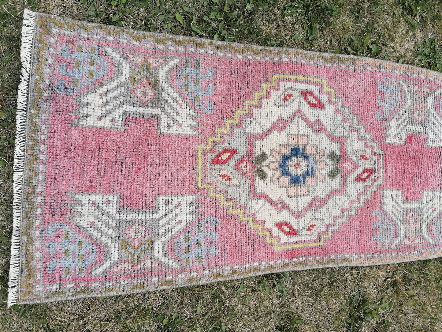 Vintage oushak small rug. vintage handmade rug 3'2x1'6 anatolia turkey natural dyes and hand spun wool area rugs