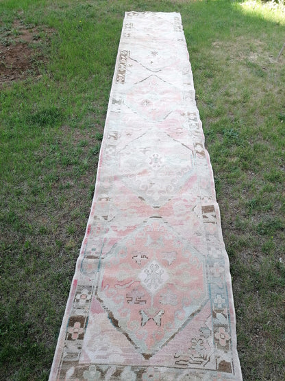 Oushak runner rug 2'11x16'8 turkish new production oushak runner rug vintage runner rug, hallway runner  kitchen runner, handmade wool rugs