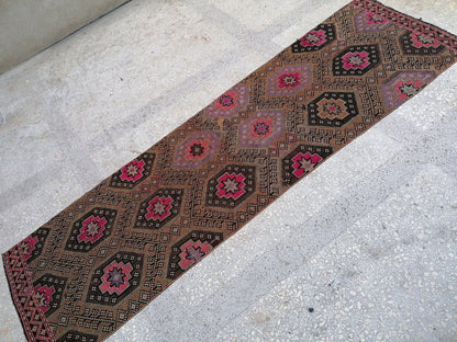 3x10 feet handmade vintage runner, turkish entryway runner rug, oushak kitchen floor long runner, living room area runner, wool faded rugs