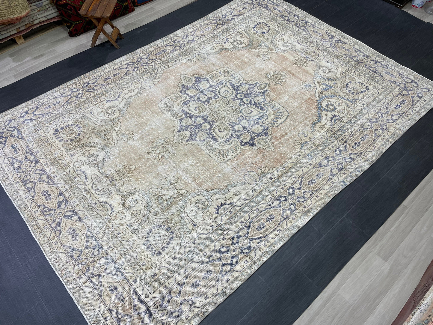 Muted Persian RUG 7.4 x 10.7 Turkish Oushak Rug Vintage Large Rug Vintage Rug Wool Muted Distressed Rug Handmade Rug Hand Knotted Rug