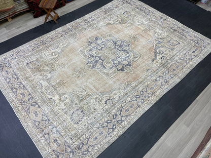 Muted Persian RUG 7.4 x 10.7 Turkish Oushak Rug Vintage Large Rug Vintage Rug Wool Muted Distressed Rug Handmade Rug Hand Knotted Rug