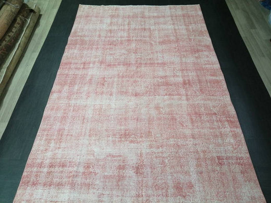 10.4 x 6.7 Variegated Pink Rug, Hand Made Rug, Oushak Rug, Distressed Rug, one Color Oriental Rug , Turkish Rug, Farmhouse Rug, Vintage Rug