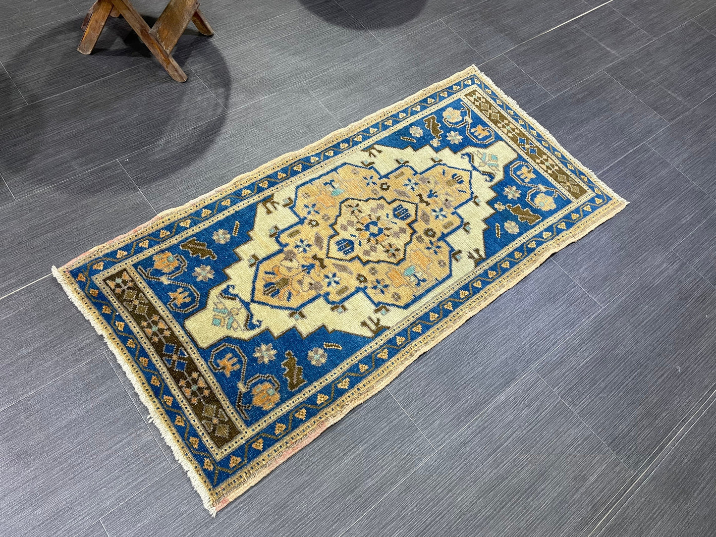 Hand Knotted Runner Rug, Vintage 1.8 x 3.7 Runner Rug,Handmade Short Runner Rug,Bathroom Runner Rug, Antique Runner Rug, Vanity Runner Rug,