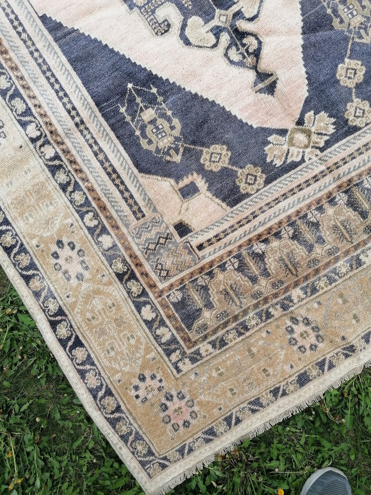 Quality oushak rug, blue turkish rug 5'2x10 large vintage rug wool oushak rug hand made rug