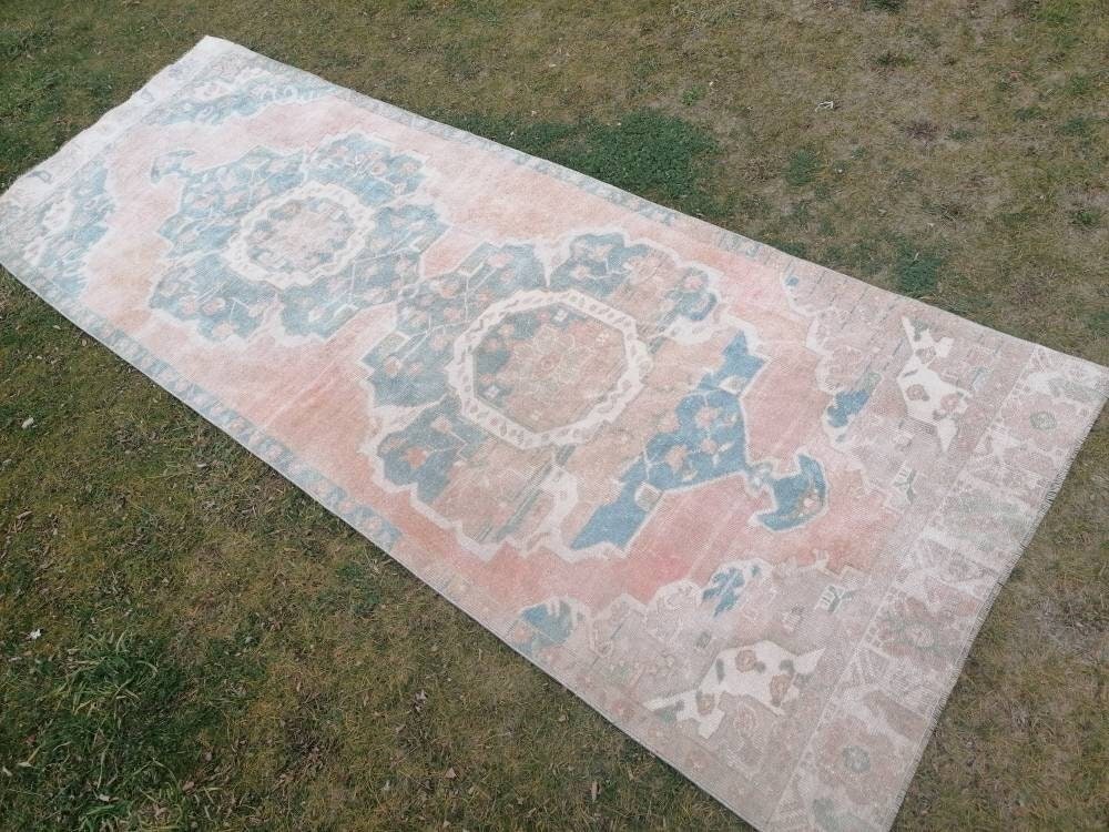 3.10 x 10.7 Muted vintage rug, oushak runner rug  hallway runner, kitchen vintage anatolian rug