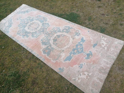 3.10 x 10.7 Muted vintage rug, oushak runner rug  hallway runner, kitchen vintage anatolian rug